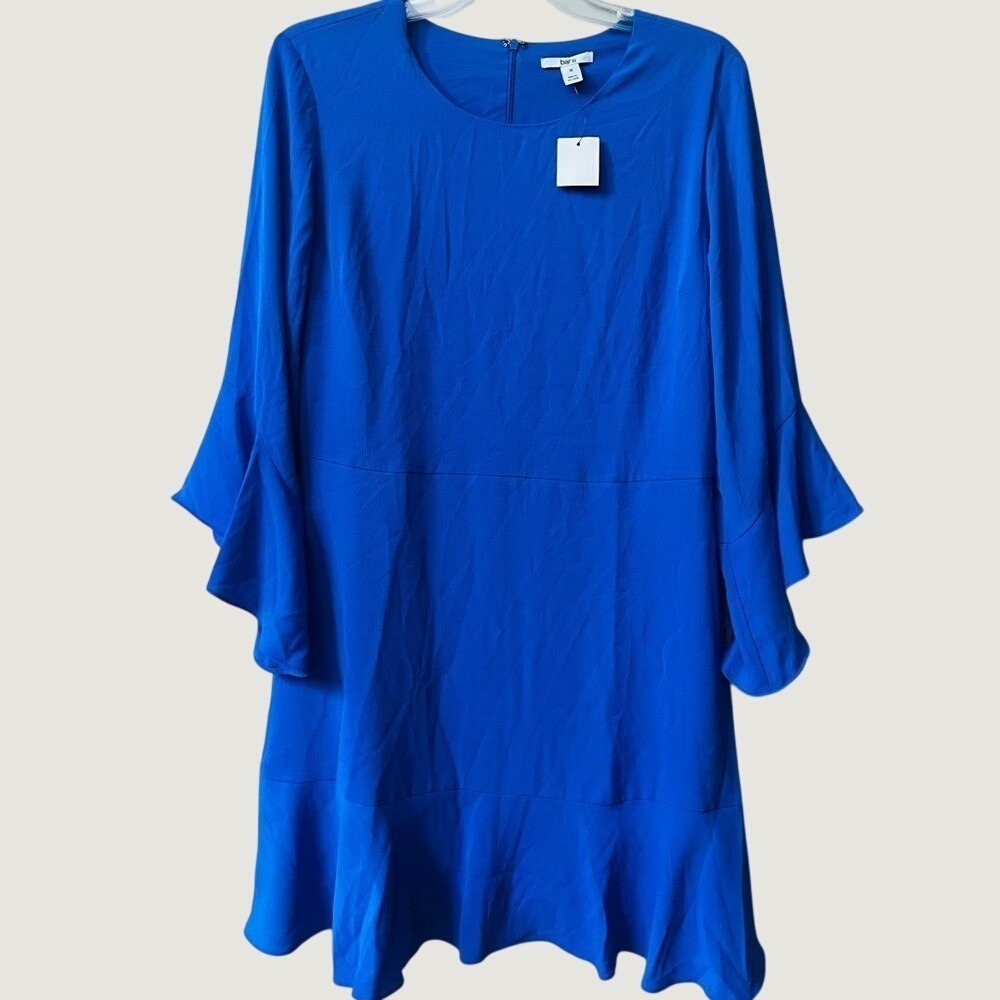 Bar III Cobalt Blue Ruffle Sleeve Shift Dress Womens 10 Cocktail Career NWT - Picture 2 of 14